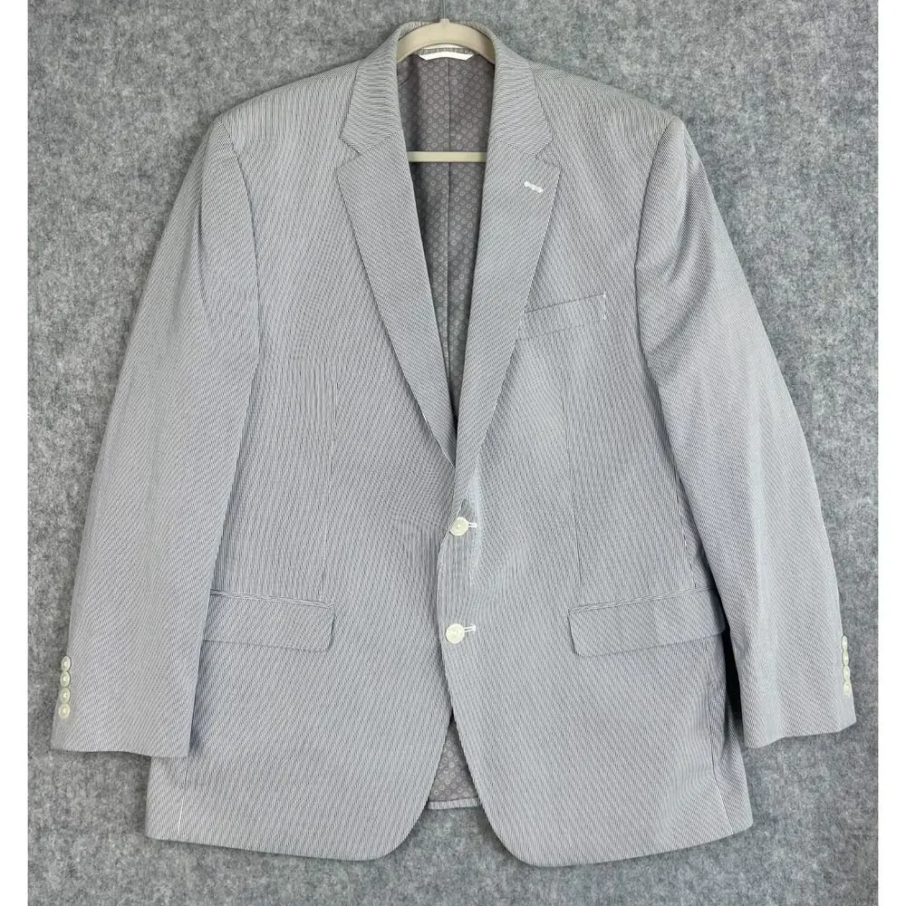 Chaps Ralph Lauren Blazer Mens 44R Blue Striped Cotton Nautical Coastal Preppy